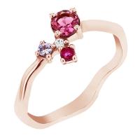 Stříbrný cluster prsten s turmalínem, tanzanitem, rubínem a diamantem Roche