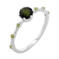 Prsten se zeleným turmalínem a postranními olivíny Imelda