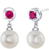 Stříbrné perlové náušnice s lab-grown rubíny Billie