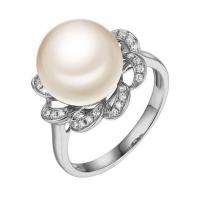 Zlatý romantický prsten s tělovou perlou a diamanty Qiana